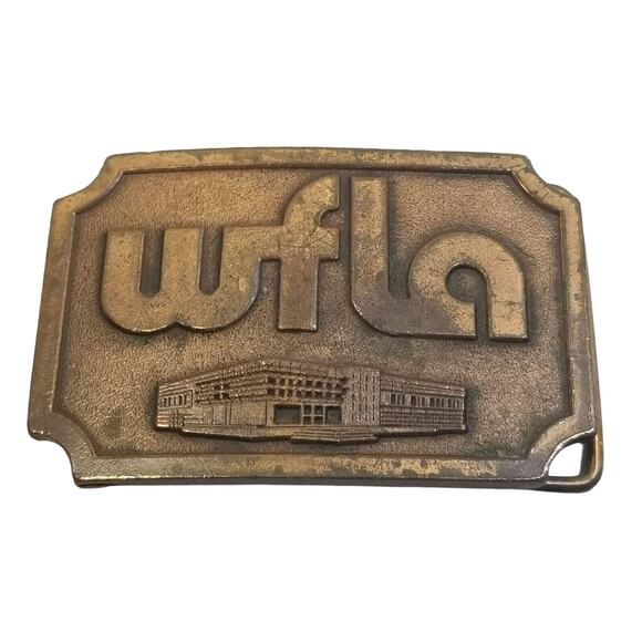 WFLA Radio Station Belt Buckle Tampa FL Vintage Copper Tone Hit Lines USA
